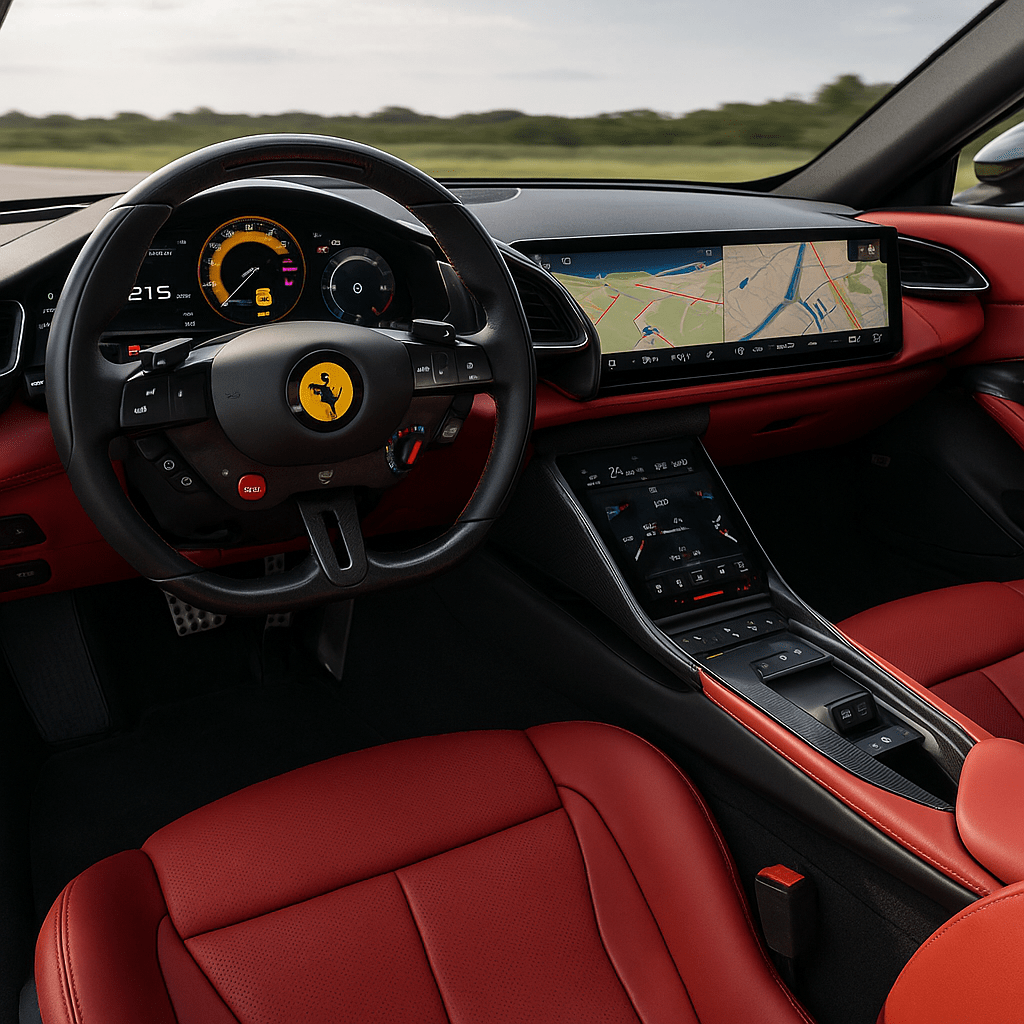 Ferrari Amalfi interni nuovo display e cruscotto più futuristico rispetto alla Roma